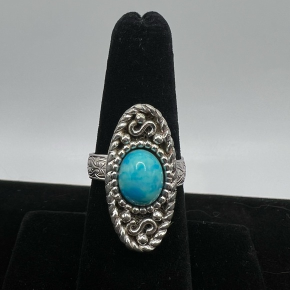 Vintage Silver Tone Turquoise Cabochon Sarah Coventry Designer Adjustable Ring - Picture 1 of 3